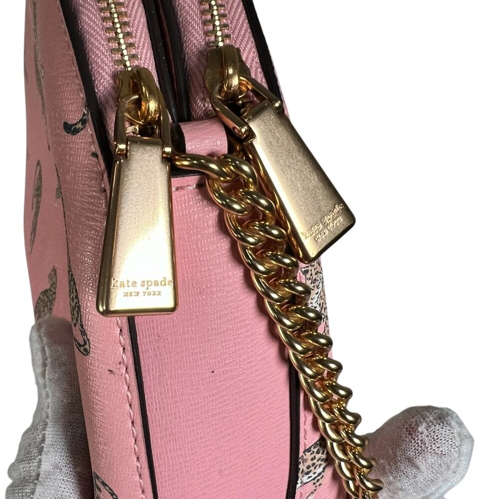 Kate Spade New York Womens Morgan Leopard Double-Zip Dome Pink Crossbody Bag - Picture 11 of 16